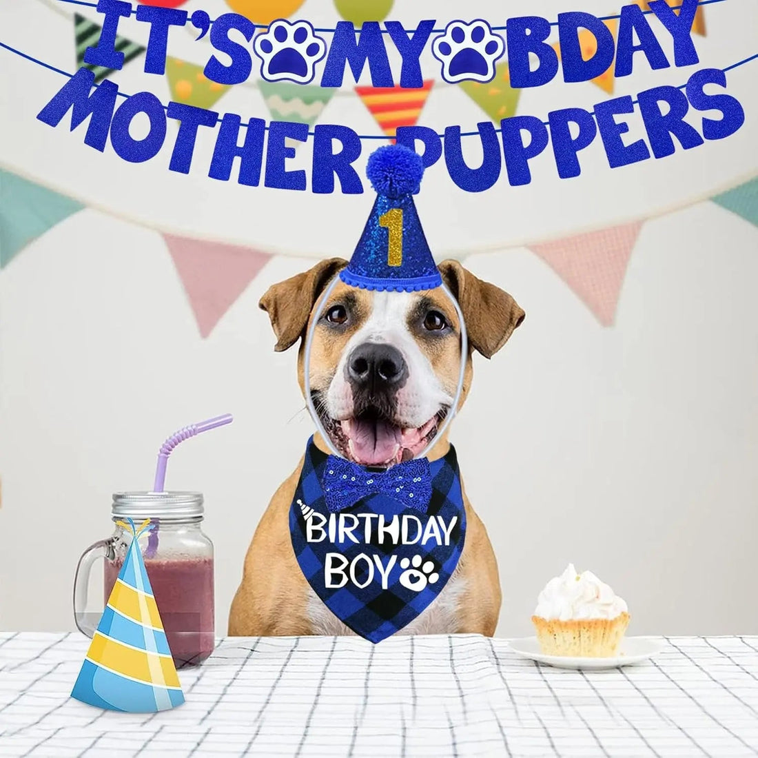 Dog Birthday Decorations Set Hat Bandana Bow Tie Banner Multi Size