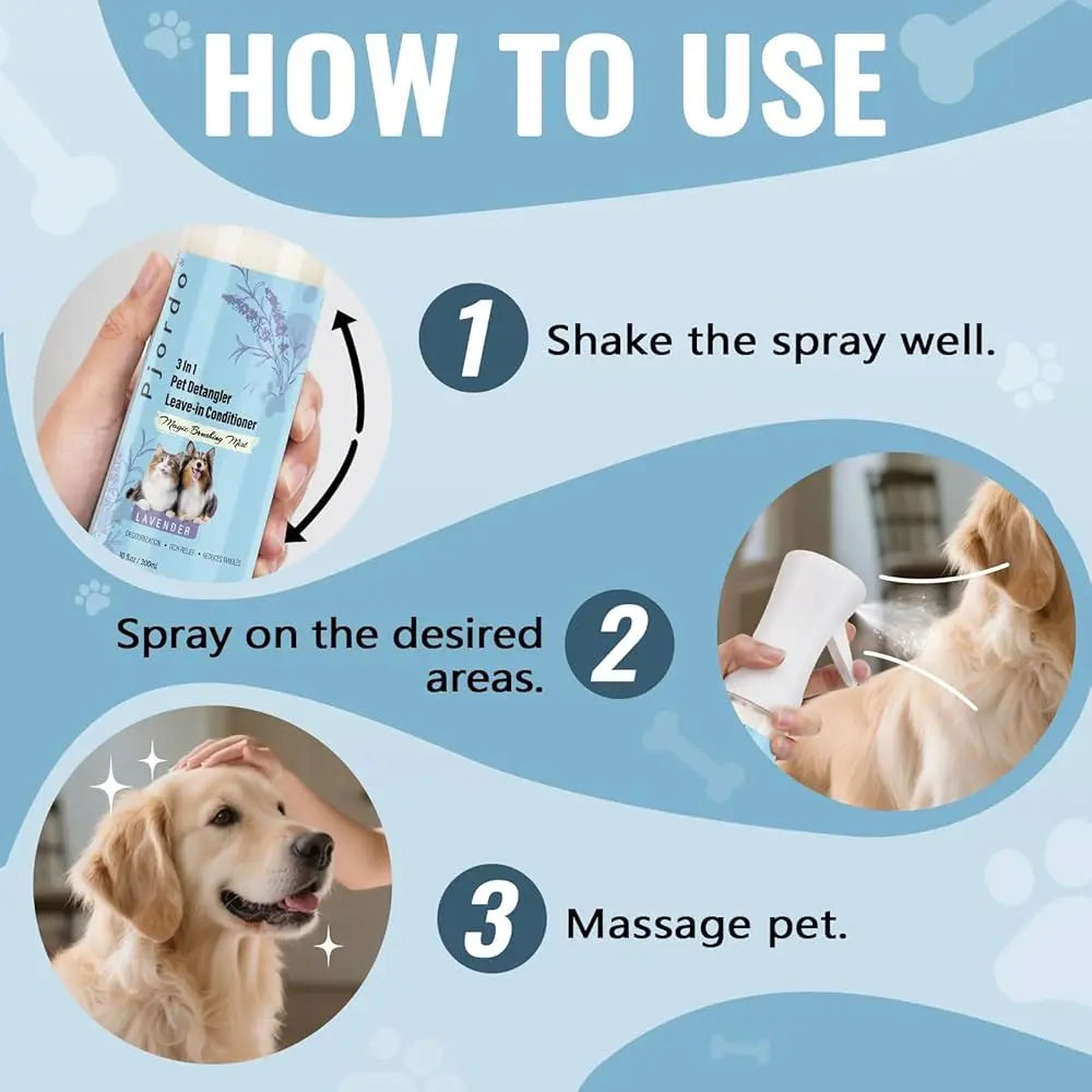 Dog Detangler Grooming Spray Leave-In Conditioner for Tangles &amp; Shedding 10oz