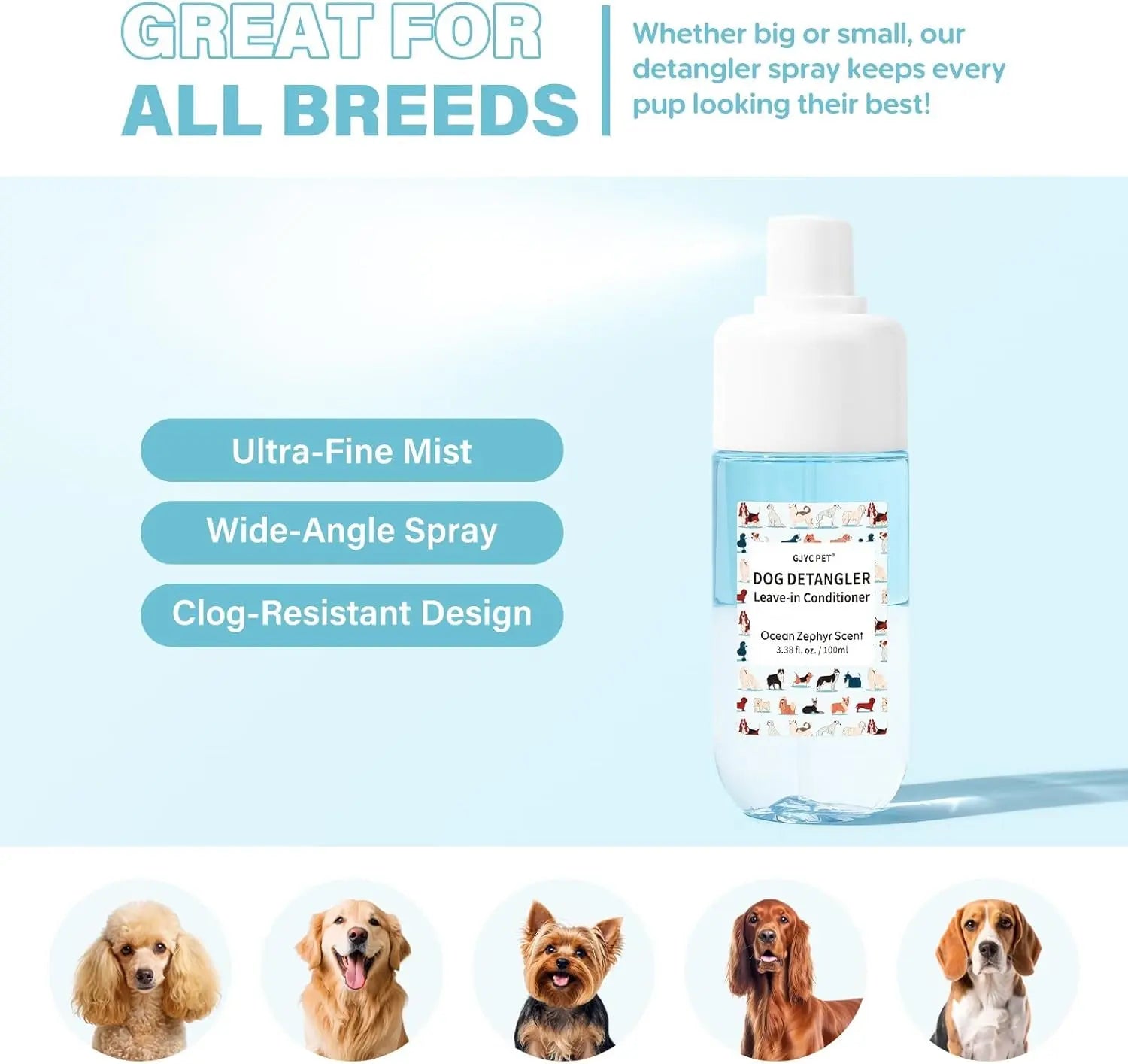 Dog Detangler &amp; Dematting Spray Leave-In Conditioner 3.38oz Jojoba Oil 2 Scent
