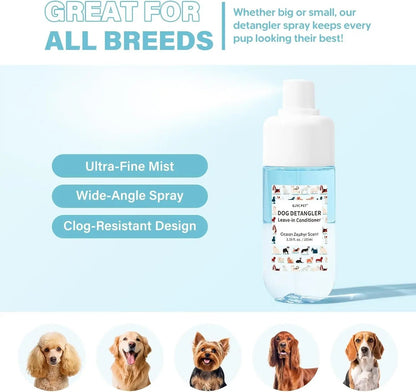 Dog Detangler &amp; Dematting Spray Leave-In Conditioner 3.38oz Jojoba Oil 2 Scent