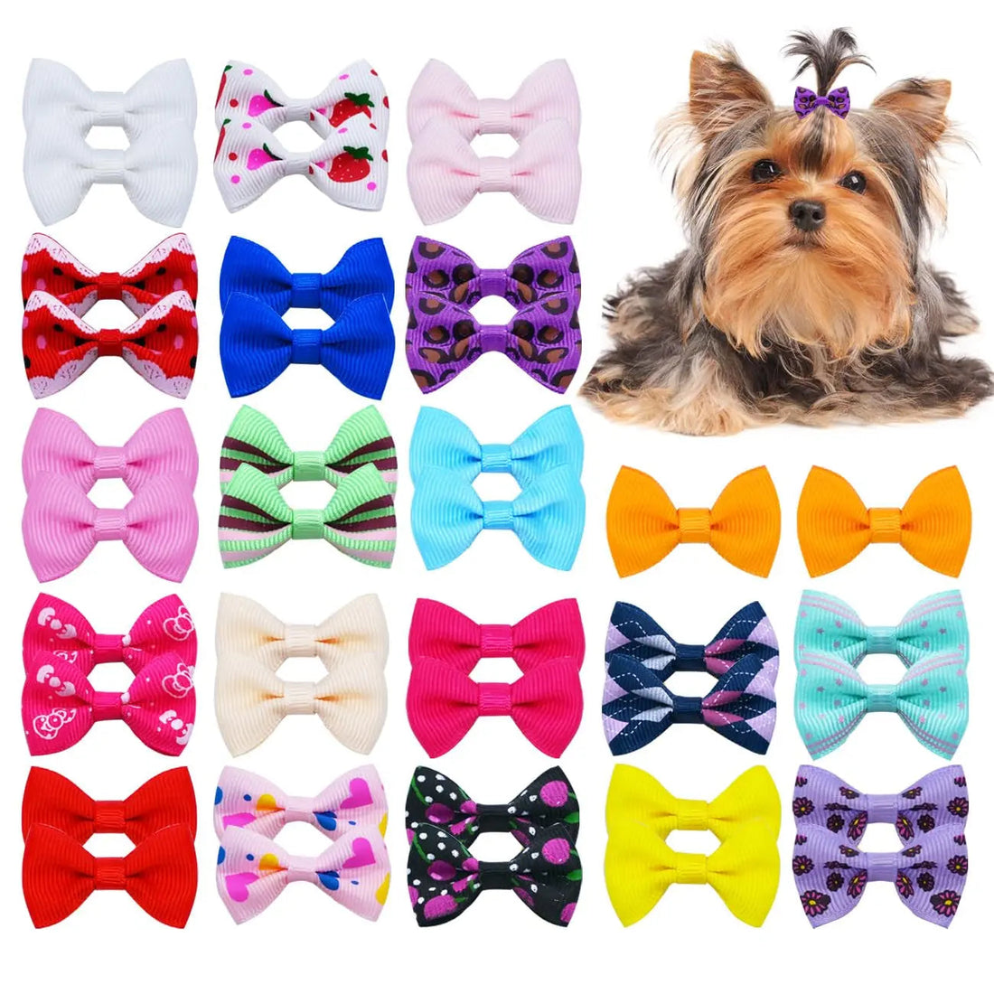 Dog Hair Bows Clips 40PCS Colorful Ribbon Accessories Small Dogs Grooming