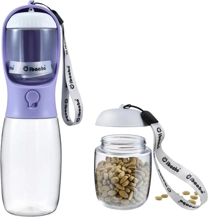 Dog Water &amp; Food Bottle Portable 2in1 Dispenser Filter Leak Proof Travel Hiking