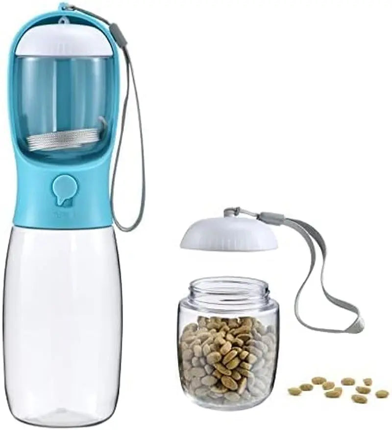 Dog Water &amp; Food Bottle Portable 2in1 Dispenser Filter Leak Proof Travel Hiking