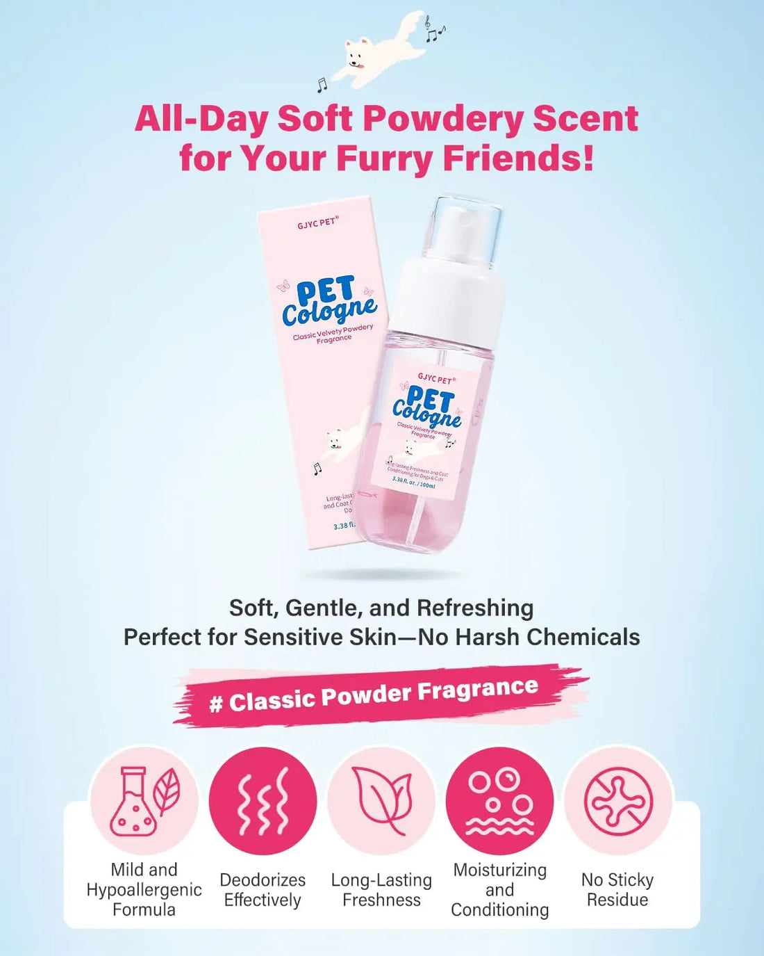 Dog &amp; Cat Cologne Spray Powder Scent Odor Control 3.38oz Travel Size