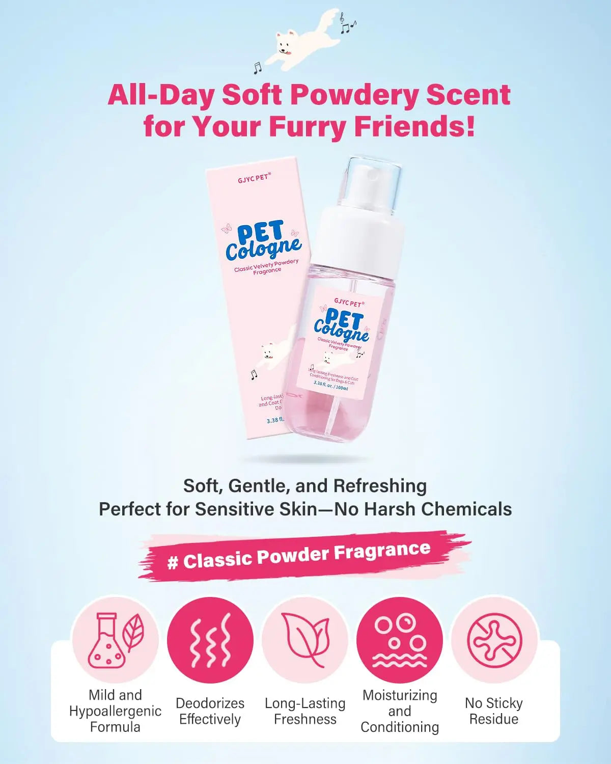 Dog &amp; Cat Cologne Spray Powder Scent Odor Control 3.38oz Travel Size