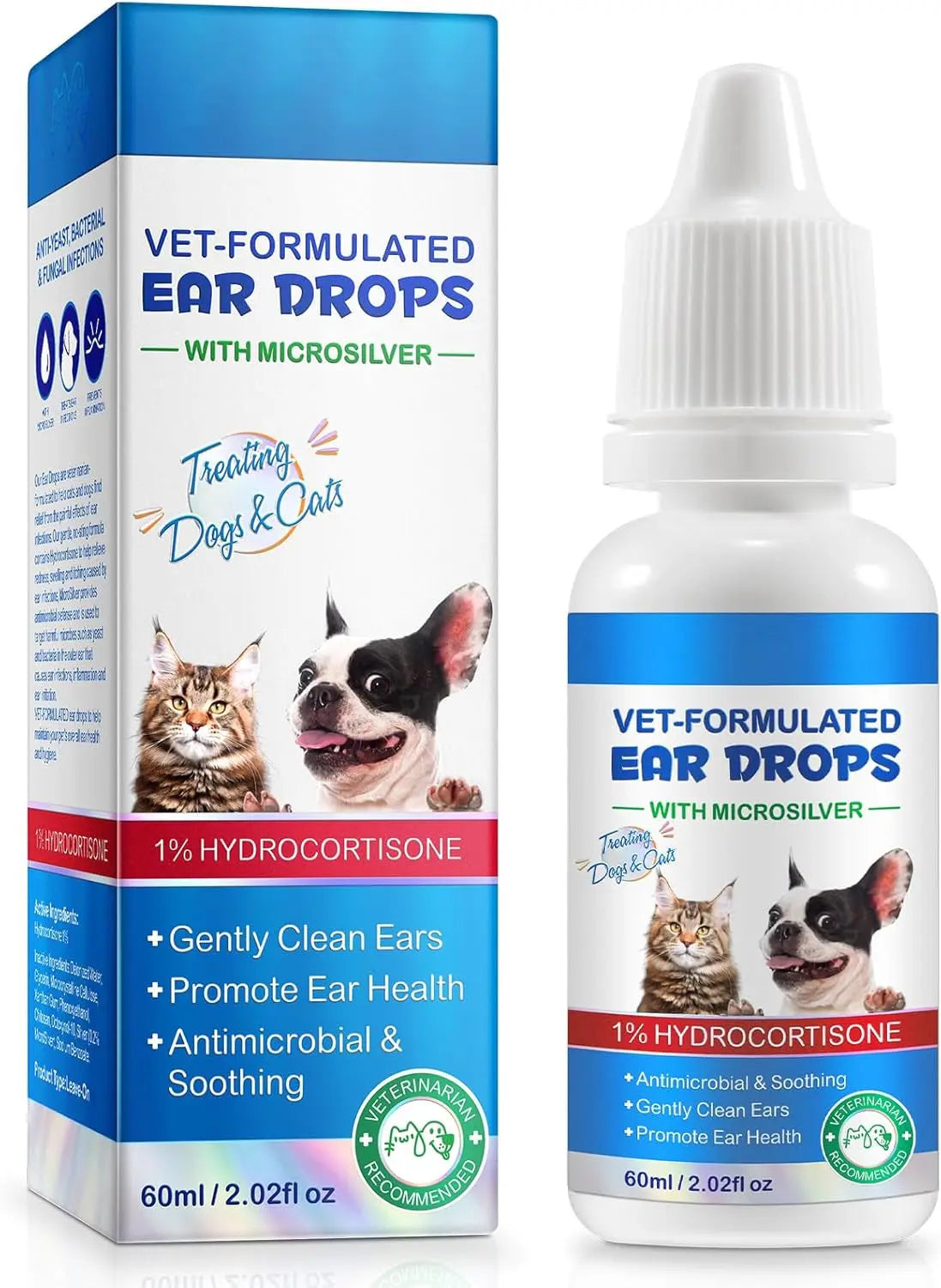 Dog &amp; Cat Ear Cleaning Drops with 1% Hydrocortisone, Itchy Ear Relief