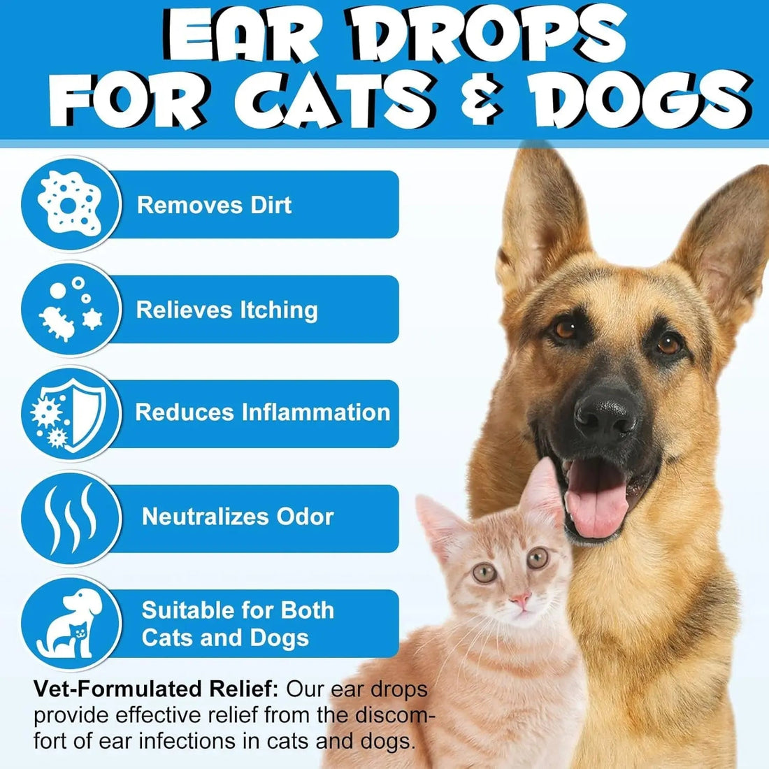 Dog &amp; Cat Ear Cleaning Drops with 1% Hydrocortisone, Itchy Ear Relief