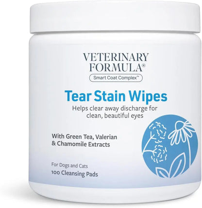 Dog &amp; Cat Tear Stain Eye Wipes Fragrance Free Facial Cleaning 100 Ct