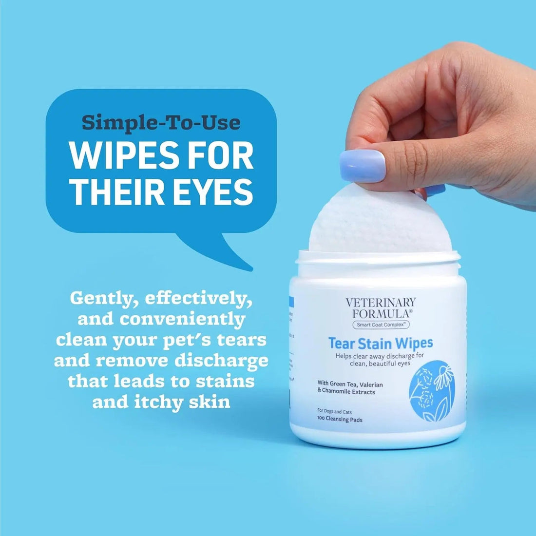 Dog &amp; Cat Tear Stain Eye Wipes Fragrance Free Facial Cleaning 100 Ct