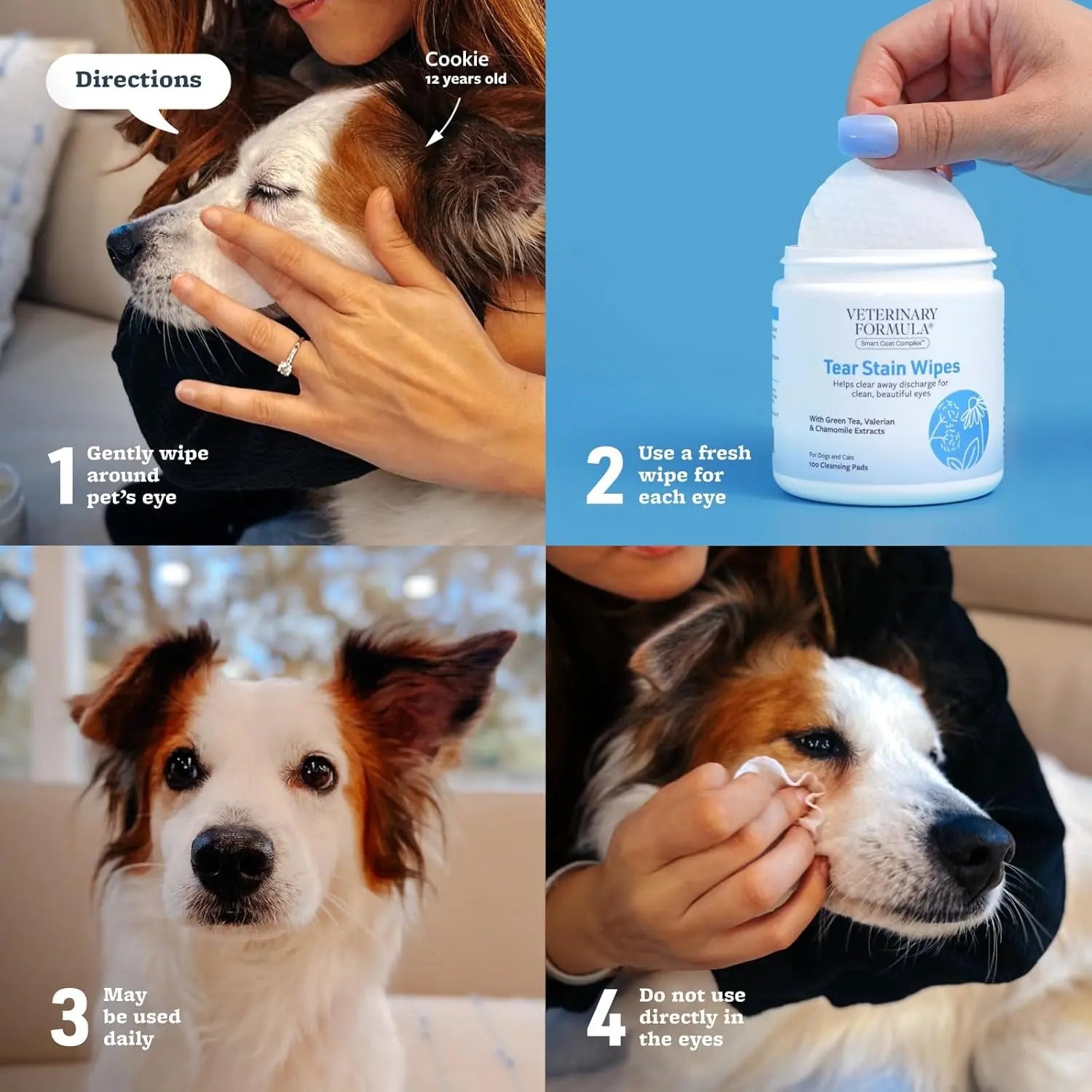 Dog &amp; Cat Tear Stain Eye Wipes Fragrance Free Facial Cleaning 100 Ct