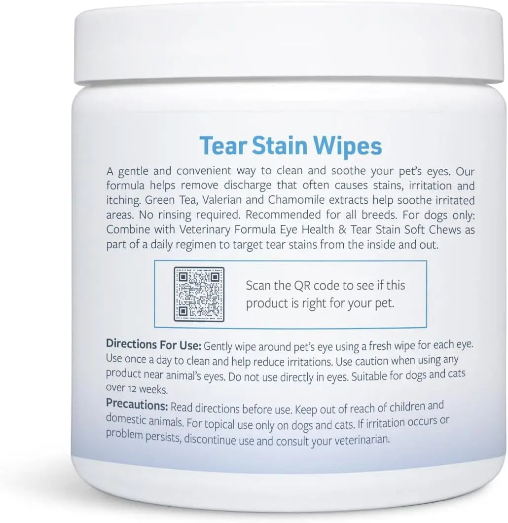 Dog &amp; Cat Tear Stain Eye Wipes Fragrance Free Facial Cleaning 100 Ct