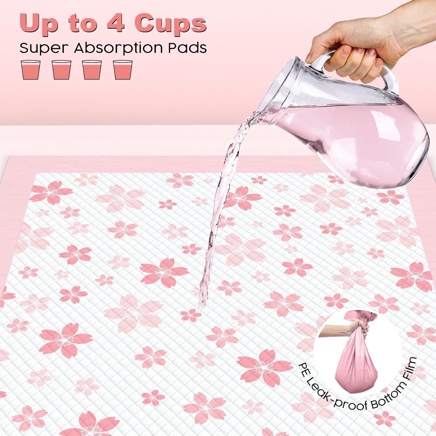Dog &amp; Small Pet Training Pads 22x22 Leak Proof Quick Dry 50 Count Pink