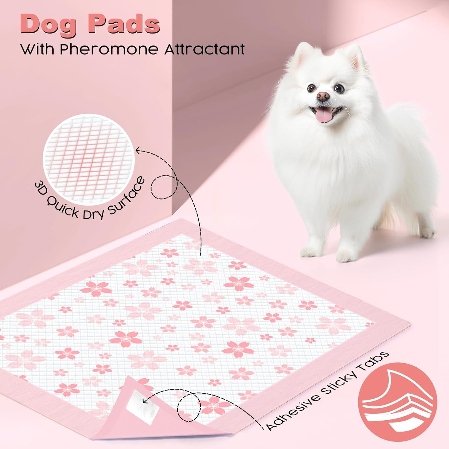 Dog &amp; Small Pet Training Pads 22x22 Leak Proof Quick Dry 50 Count Pink