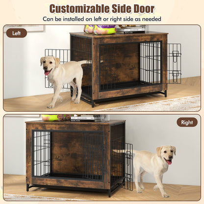 Dog Crate Furniture with Double Lockable Doors and Removable Pull-out Tray-M