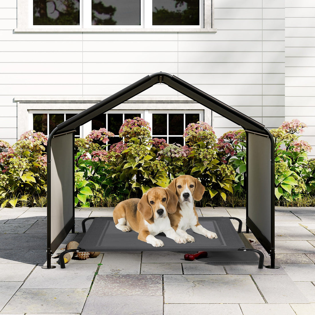 Dog Shade Shelter with Waterproof Roof for Large Medium Small Breeds-Black
