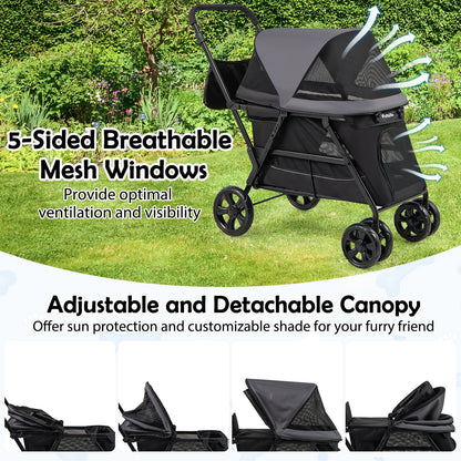 Dog Stroller for Medium Small Senior Elderly Dogs with Dual Entry-Black