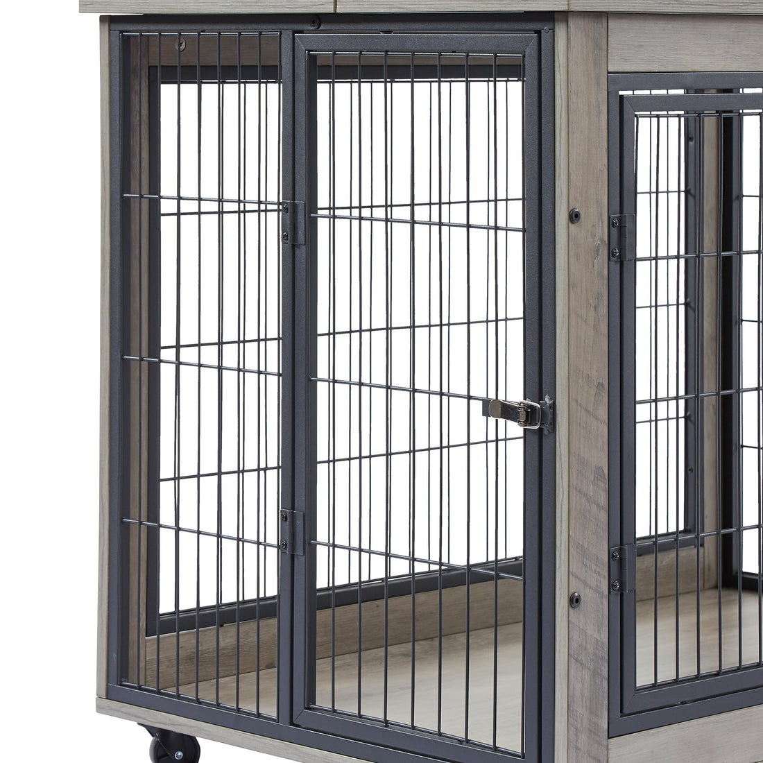 Furniture Style Dog Crate Side Table on Wheels with Double Doors and Lift Top.Grey,38.58&