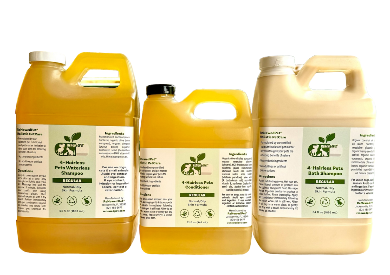 4-HAIRLESS PETS REGULAR SHAMPOO, WATERLESS SHAMPOO &amp; CONDITIONER KIT