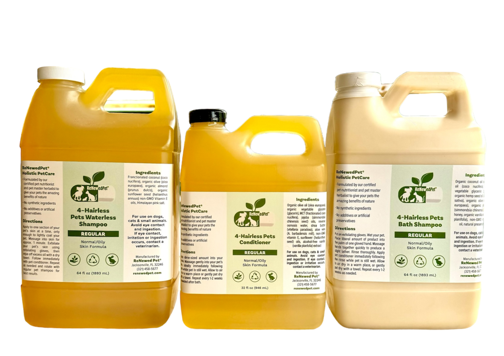 4-HAIRLESS PETS REGULAR SHAMPOO, WATERLESS SHAMPOO &amp; CONDITIONER KIT