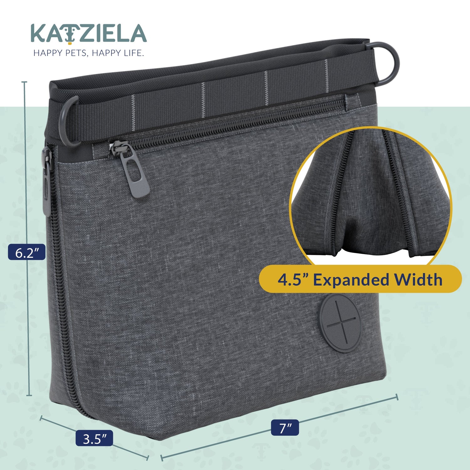 Katziela Expandable Pet Treat Pouch - Hands Free Dog Treat Pouch, Quick Access Magnet Closure - Anti Spill Dog Treat Bag - Treat Pouches for Pet Training, Adjustable Shoulder Strap &amp; Belt Clip