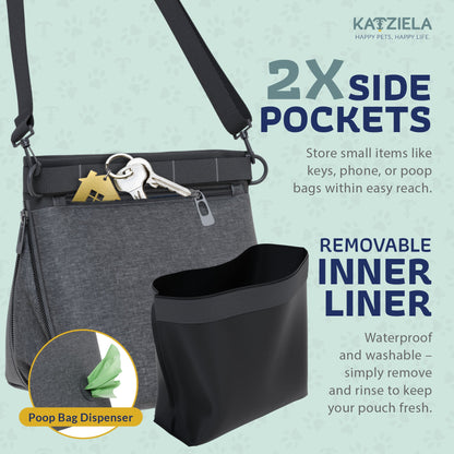 Katziela Expandable Pet Treat Pouch - Hands Free Dog Treat Pouch, Quick Access Magnet Closure - Anti Spill Dog Treat Bag - Treat Pouches for Pet Training, Adjustable Shoulder Strap &amp; Belt Clip