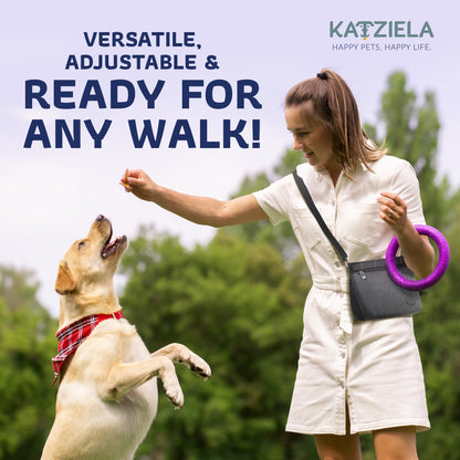 Katziela Expandable Pet Treat Pouch - Hands Free Dog Treat Pouch, Quick Access Magnet Closure - Anti Spill Dog Treat Bag - Treat Pouches for Pet Training, Adjustable Shoulder Strap &amp; Belt Clip