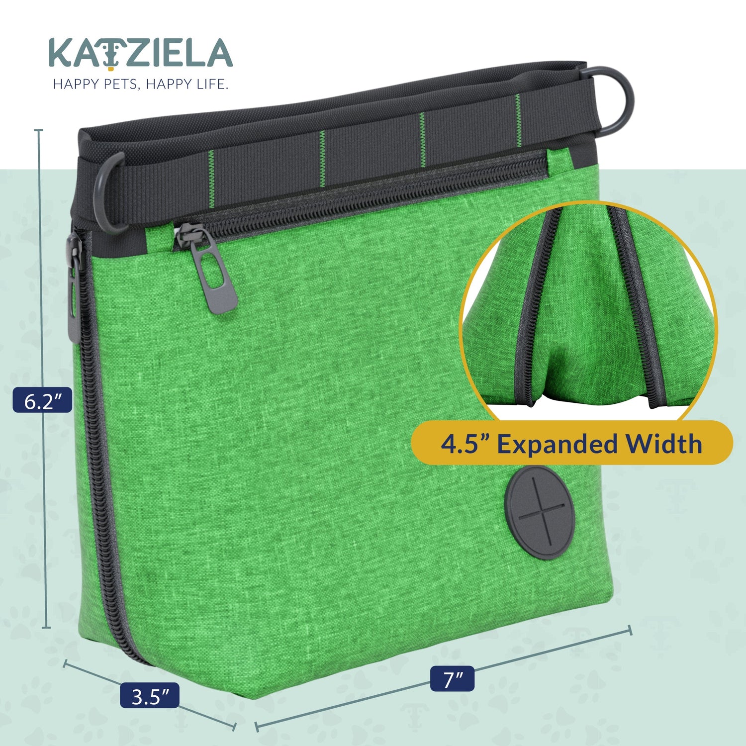 Katziela Expandable Pet Treat Pouch - Hands Free Dog Treat Pouch, Quick Access Magnet Closure - Anti Spill Dog Treat Bag - Treat Pouches for Pet Training, Adjustable Shoulder Strap &amp; Belt Clip