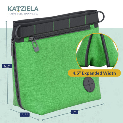 Katziela Expandable Pet Treat Pouch - Hands Free Dog Treat Pouch, Quick Access Magnet Closure - Anti Spill Dog Treat Bag - Treat Pouches for Pet Training, Adjustable Shoulder Strap &amp; Belt Clip