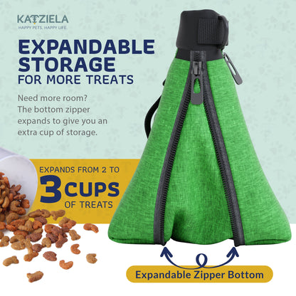 Katziela Expandable Pet Treat Pouch - Hands Free Dog Treat Pouch, Quick Access Magnet Closure - Anti Spill Dog Treat Bag - Treat Pouches for Pet Training, Adjustable Shoulder Strap &amp; Belt Clip