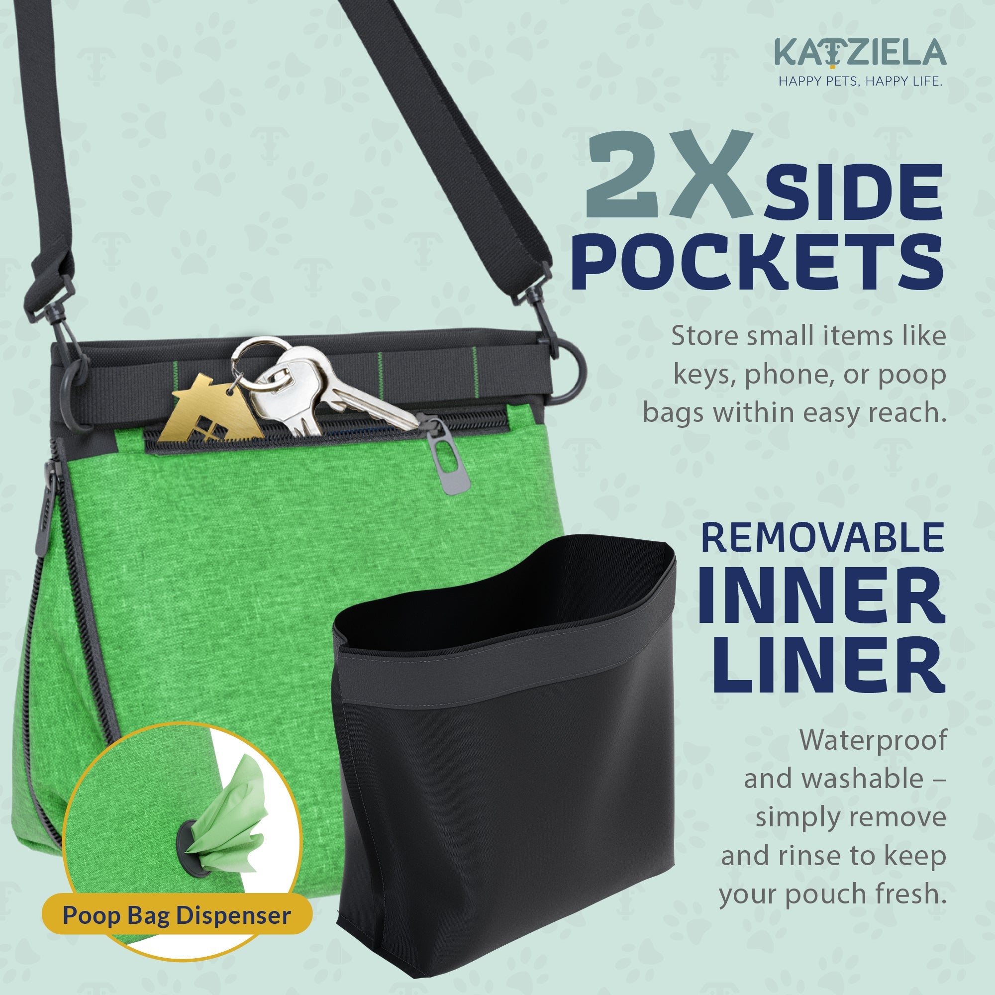 Katziela Expandable Pet Treat Pouch - Hands Free Dog Treat Pouch, Quick Access Magnet Closure - Anti Spill Dog Treat Bag - Treat Pouches for Pet Training, Adjustable Shoulder Strap &amp; Belt Clip