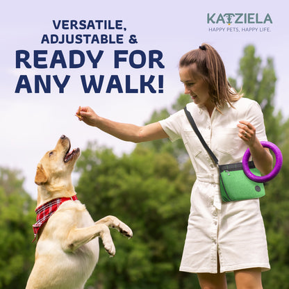 Katziela Expandable Pet Treat Pouch - Hands Free Dog Treat Pouch, Quick Access Magnet Closure - Anti Spill Dog Treat Bag - Treat Pouches for Pet Training, Adjustable Shoulder Strap &amp; Belt Clip
