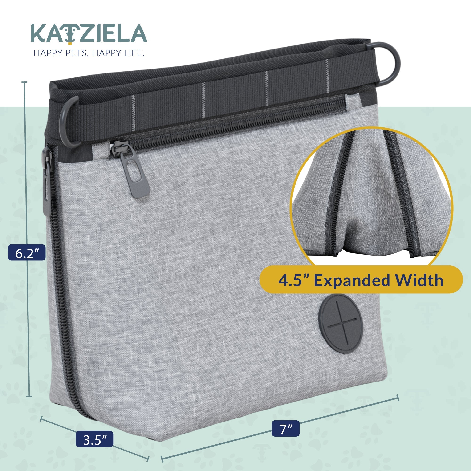 Katziela Expandable Pet Treat Pouch - Hands Free Dog Treat Pouch, Quick Access Magnet Closure - Anti Spill Dog Treat Bag - Treat Pouches for Pet Training, Adjustable Shoulder Strap &amp; Belt Clip