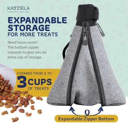 Katziela Expandable Pet Treat Pouch - Hands Free Dog Treat Pouch, Quick Access Magnet Closure - Anti Spill Dog Treat Bag - Treat Pouches for Pet Training, Adjustable Shoulder Strap &amp; Belt Clip