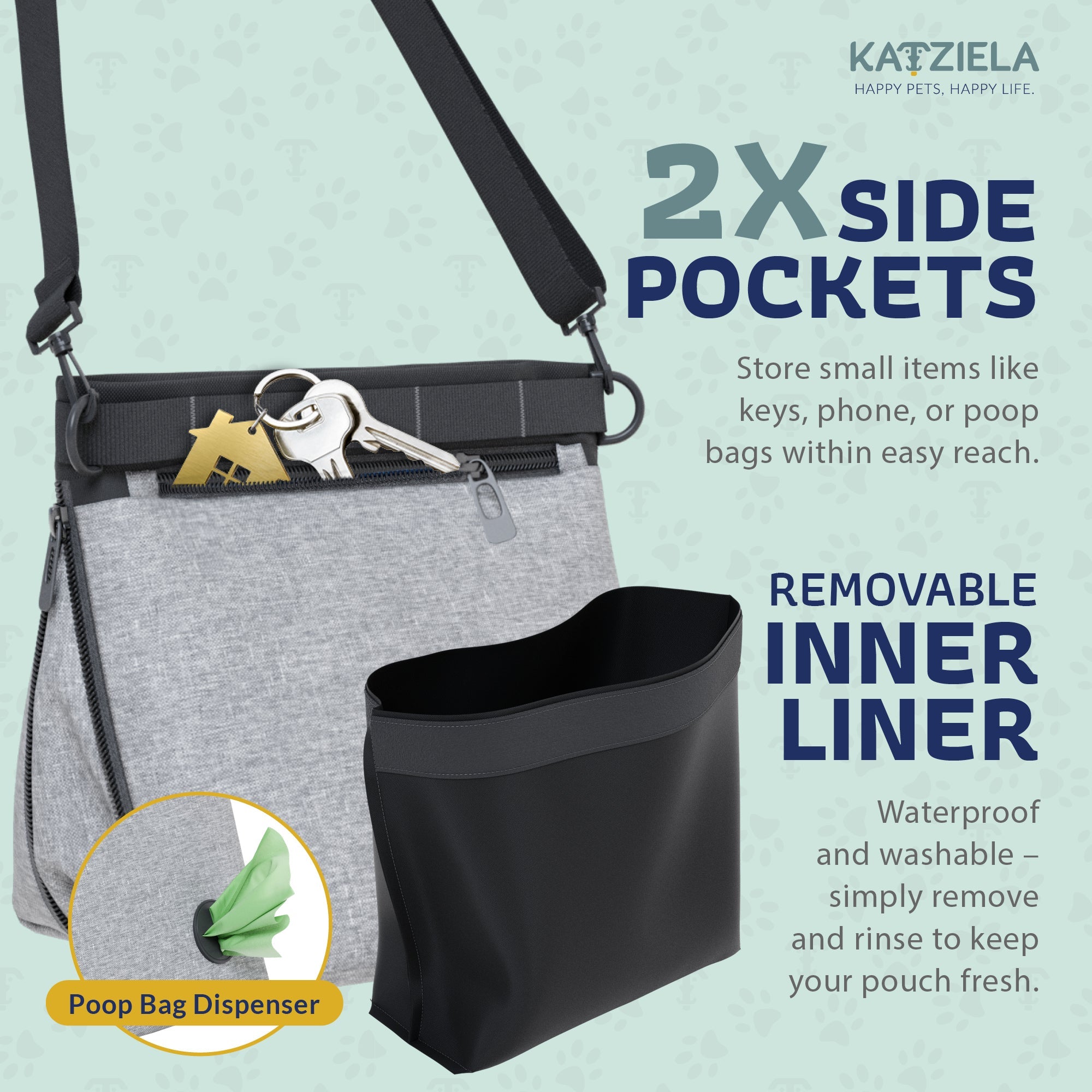 Katziela Expandable Pet Treat Pouch - Hands Free Dog Treat Pouch, Quick Access Magnet Closure - Anti Spill Dog Treat Bag - Treat Pouches for Pet Training, Adjustable Shoulder Strap &amp; Belt Clip