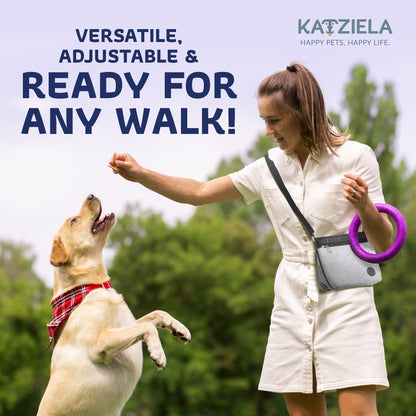 Katziela Expandable Pet Treat Pouch - Hands Free Dog Treat Pouch, Quick Access Magnet Closure - Anti Spill Dog Treat Bag - Treat Pouches for Pet Training, Adjustable Shoulder Strap &amp; Belt Clip
