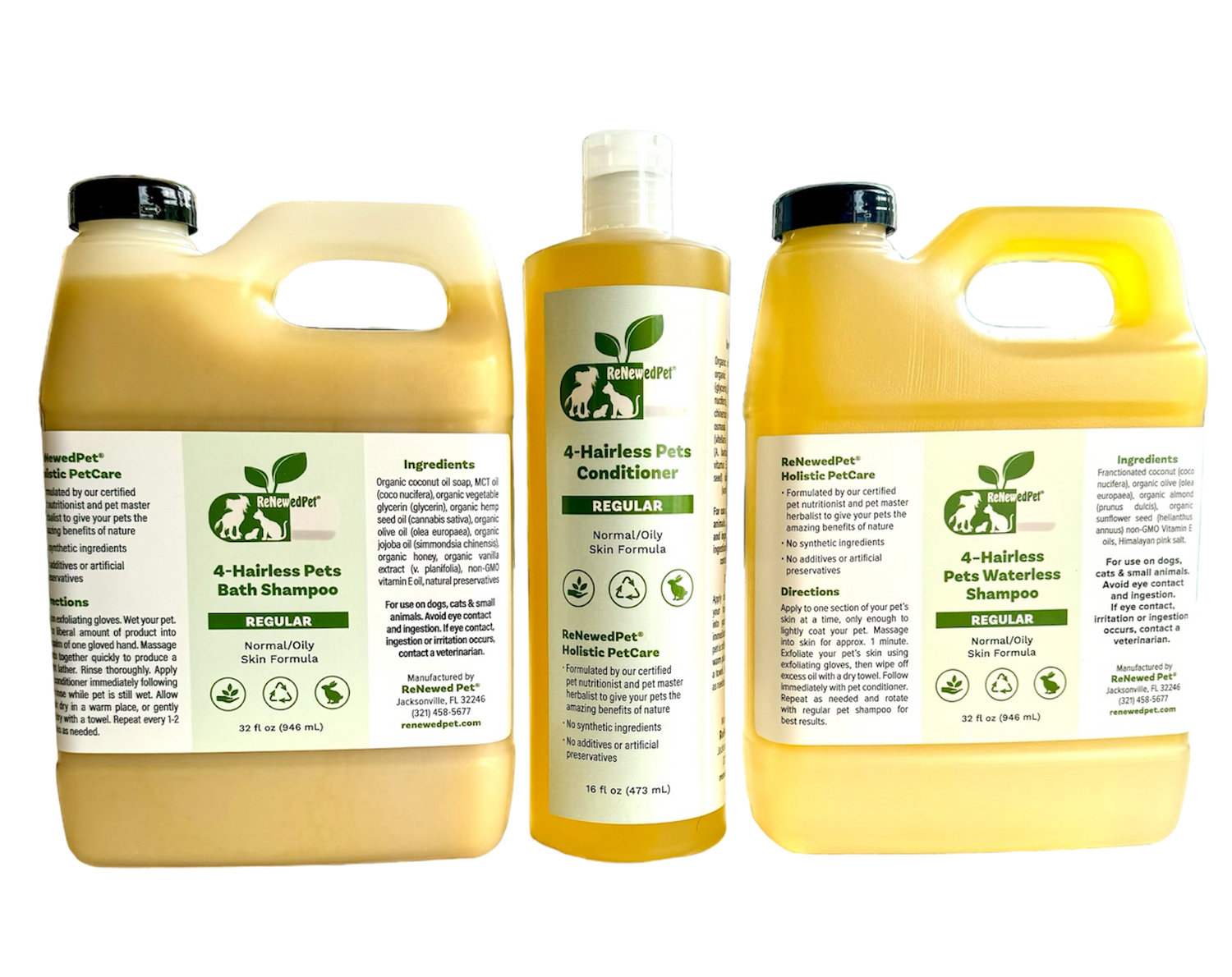4-HAIRLESS PETS REGULAR SHAMPOO, WATERLESS SHAMPOO &amp; CONDITIONER KIT