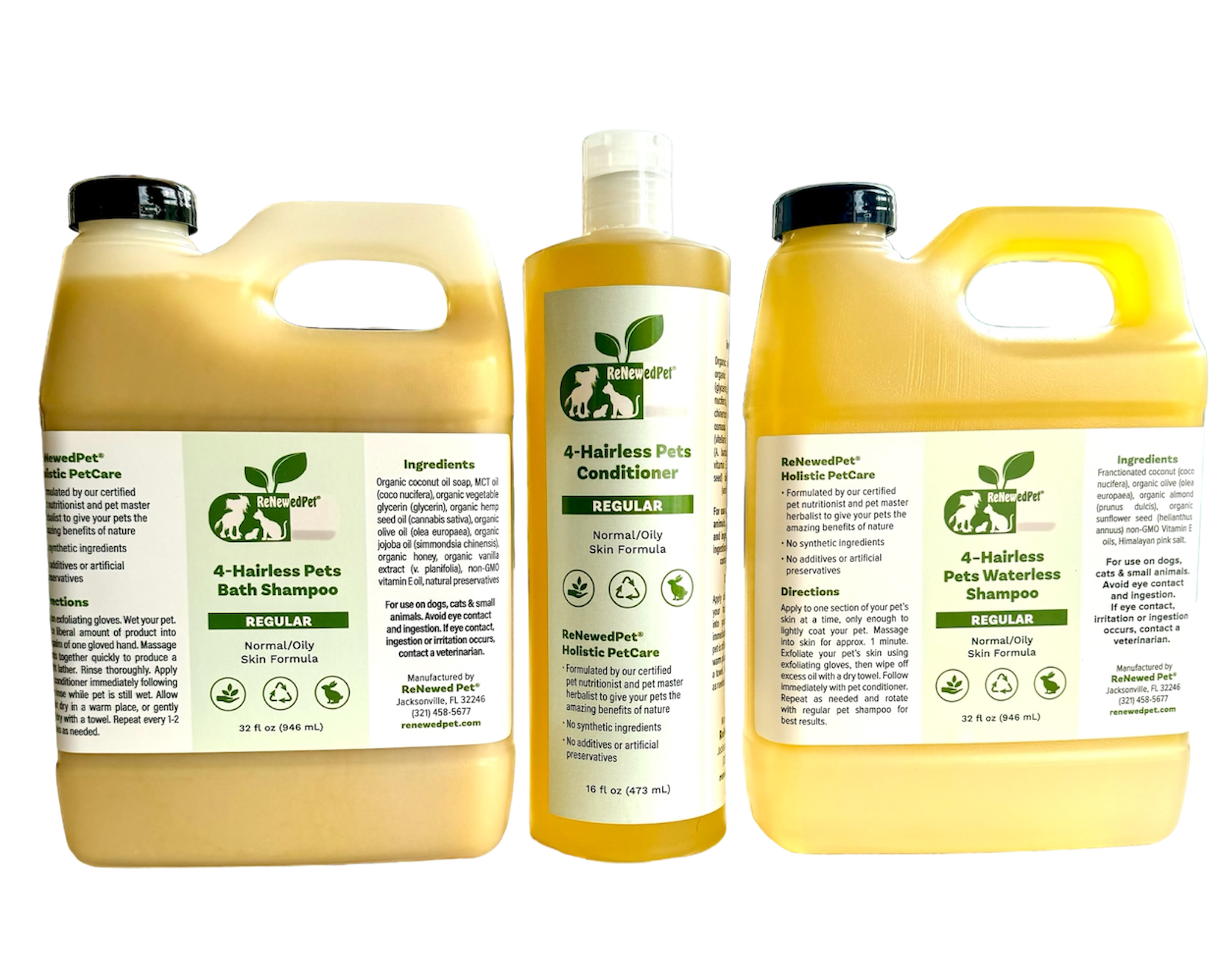 4-HAIRLESS PETS REGULAR SHAMPOO, WATERLESS SHAMPOO &amp; CONDITIONER KIT