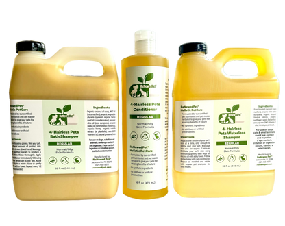 4-HAIRLESS PETS REGULAR SHAMPOO, WATERLESS SHAMPOO &amp; CONDITIONER KIT