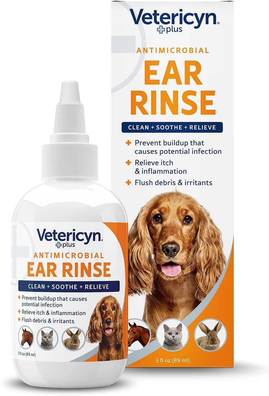 Ear Cleaner for Dogs Cats Small Animals Vetericyn Rinse Itch Relief 3oz