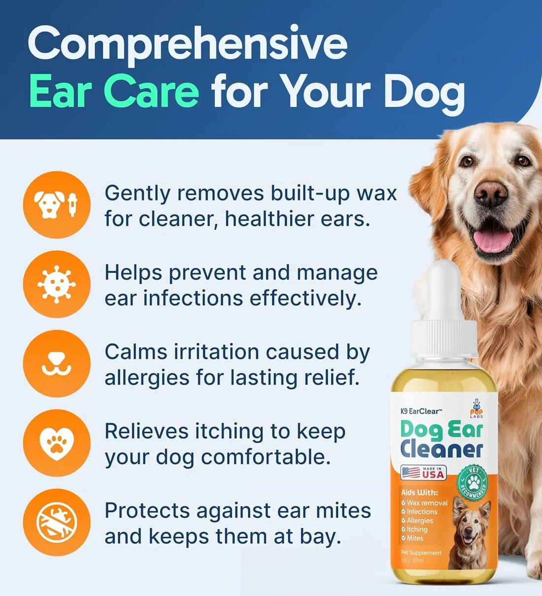 Ear Clear Natural Dog Ear Cleaner – Soothing Drops for Wax, Itch &amp; Irritation