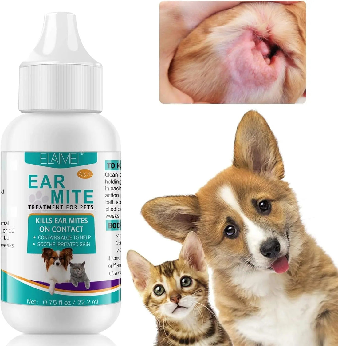 Ear Mite Treatment for Dogs &amp; Cats – Fast-Acting Drops with Aloe Vera (0.75 oz)