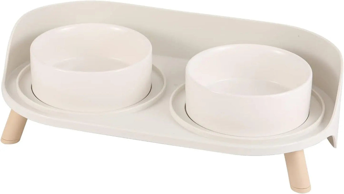 Elevated Ceramic Cat &amp; Dog Bowl Set with Splash Guard, Non-Slip Stand (2x480ml)