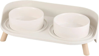 Elevated Ceramic Cat &amp; Dog Bowl Set with Splash Guard, Non-Slip Stand (2x480ml)