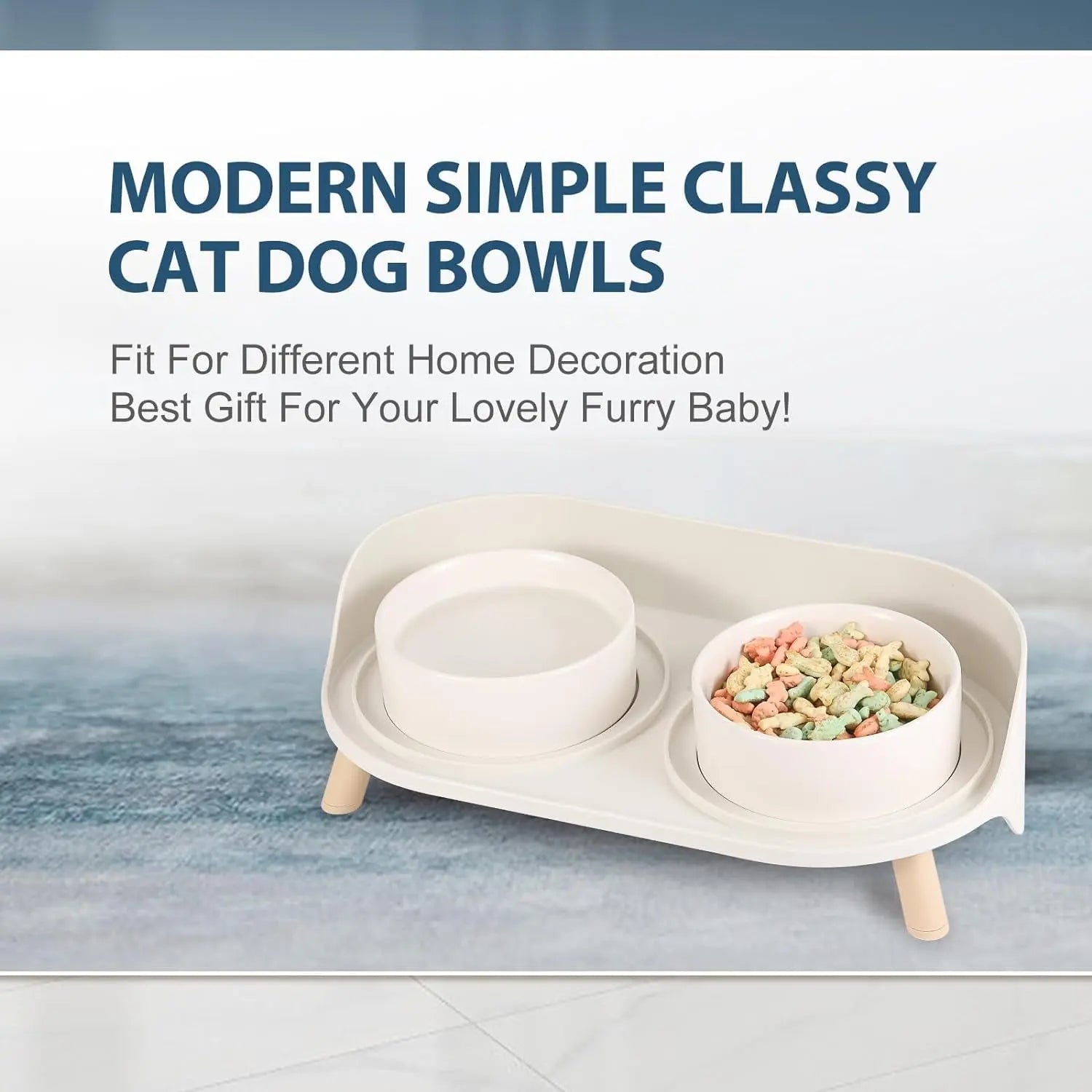 Elevated Ceramic Cat &amp; Dog Bowl Set with Splash Guard, Non-Slip Stand (2x480ml)