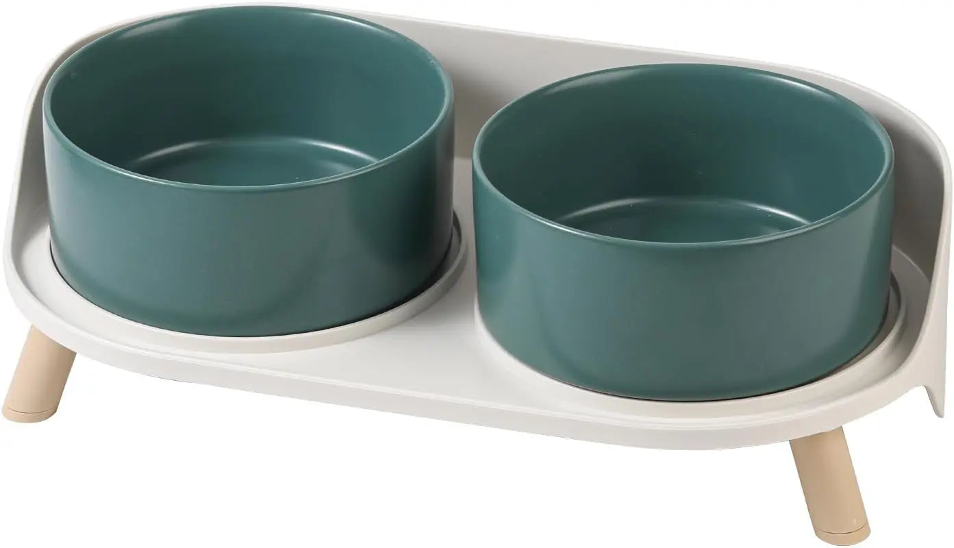 Elevated Ceramic Cat &amp; Dog Bowl Set with Splash Guard, Non-Slip Stand (2x480ml)