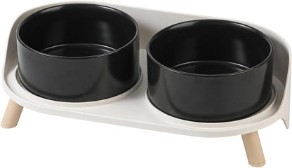 Elevated Ceramic Cat &amp; Dog Bowl Set with Splash Guard, Non-Slip Stand (2x480ml)