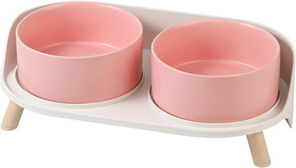 Elevated Ceramic Cat &amp; Dog Bowl Set with Splash Guard, Non-Slip Stand (2x480ml)