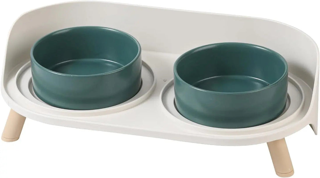 Elevated Ceramic Cat &amp; Dog Bowl Set with Splash Guard, Non-Slip Stand (2x480ml)
