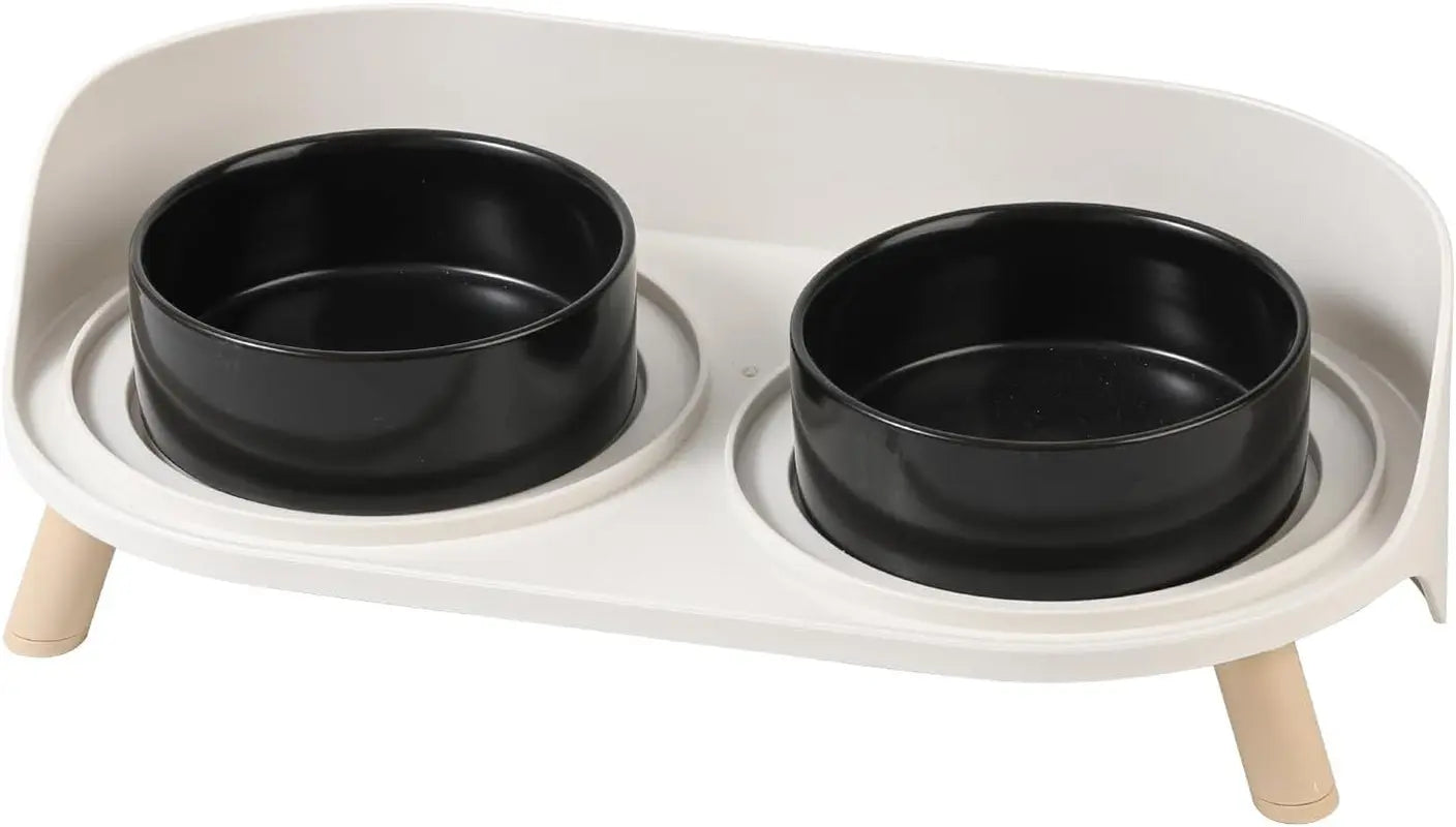 Elevated Ceramic Cat &amp; Dog Bowl Set with Splash Guard, Non-Slip Stand (2x480ml)