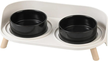 Elevated Ceramic Cat &amp; Dog Bowl Set with Splash Guard, Non-Slip Stand (2x480ml)